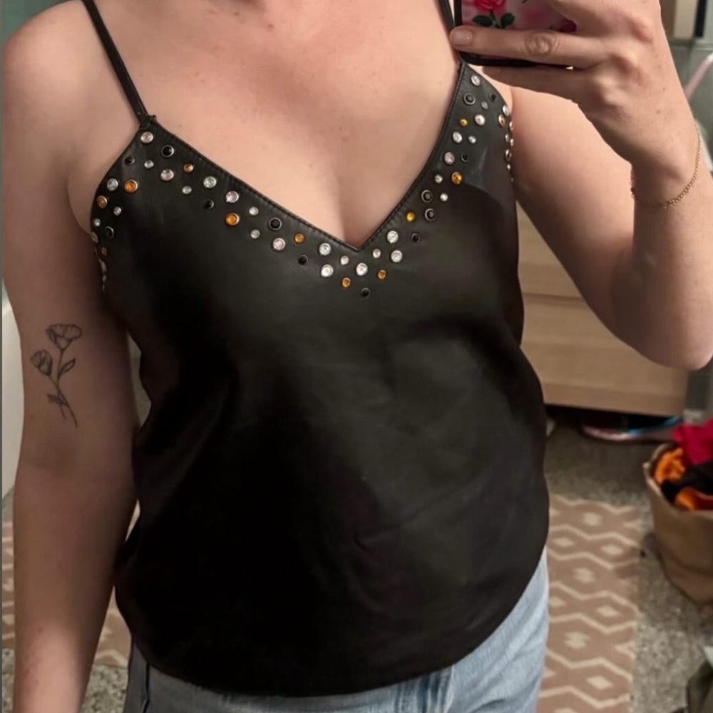 The Kooples black leather gem studded women’s tank top - size small